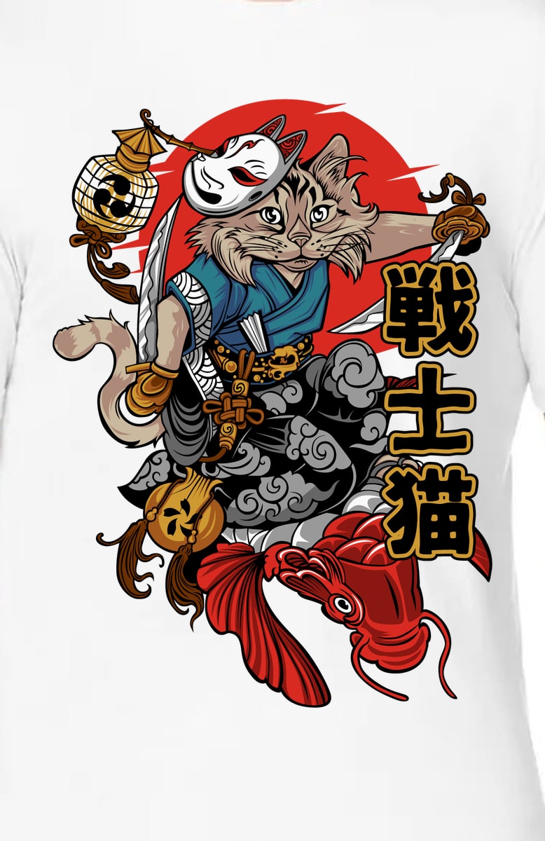 Cat Samurai – T-Shirt White Cat Samurai – T-Shirt White